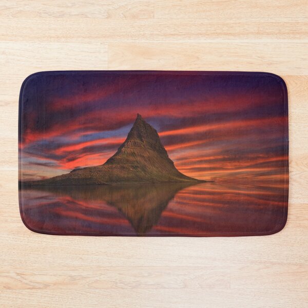 Item preview, Kirkjufell, Iceland, sky with shades of red, sunset, reflective mountain designed and sold by August-E.