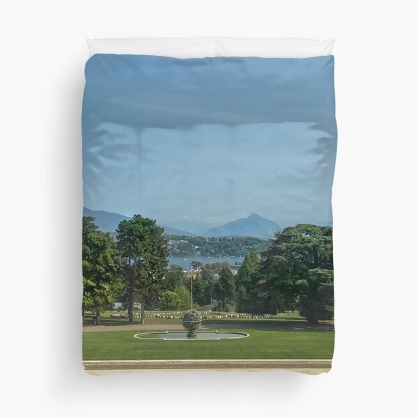 View from United Nations building in Geneva Switzerland Duvet Cover