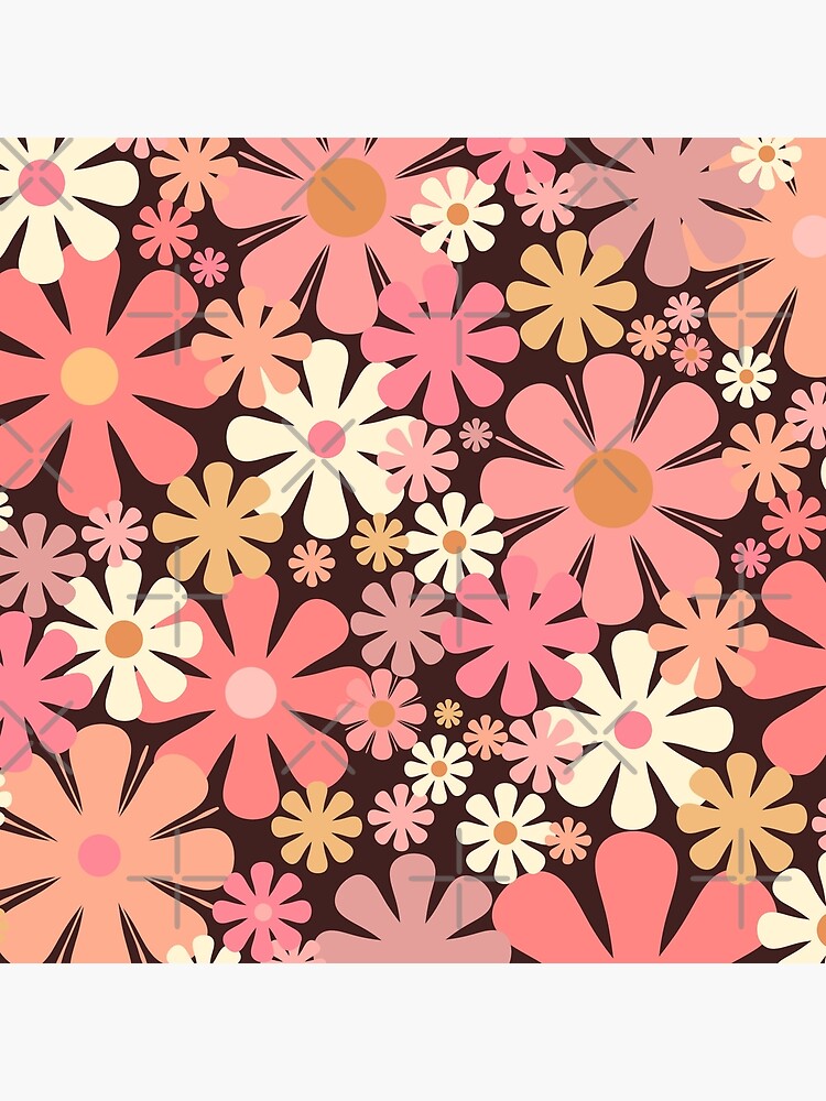 Vintage Aesthetic Retro Floral Pattern in Blush Pink and Brown 60s