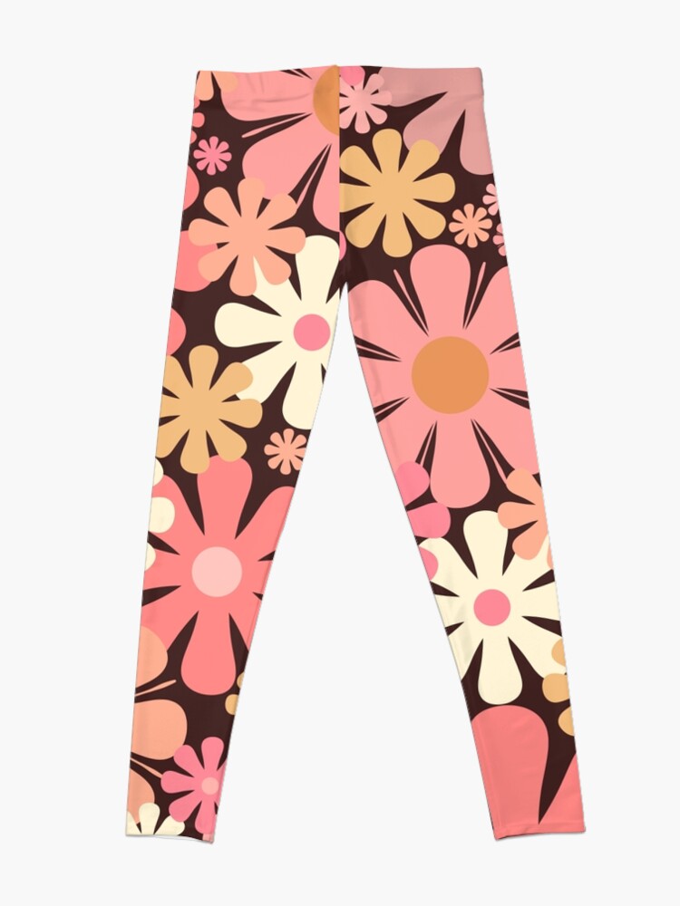 Disover Vintage Aesthetic Retro Floral Pattern in Blush Pink and Brown 60s 70s Style Leggings