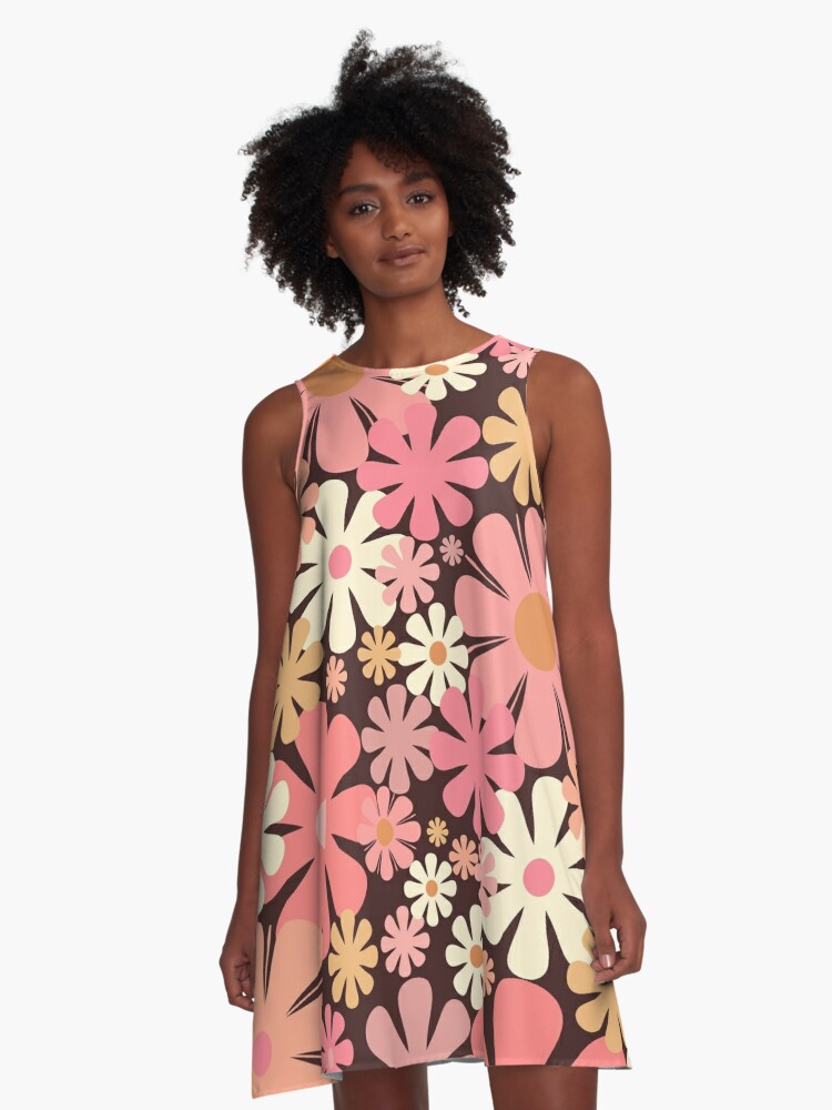 Pink Floral Printed V-Neck Puff Sleeves Gathered A-Line Dress – pluss.in