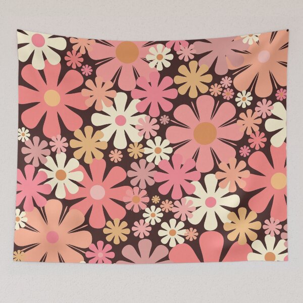 Item preview, Vintage Aesthetic Retro Floral Pattern in Blush Pink and Brown 60s 70s Style designed and sold by kierkegaard.