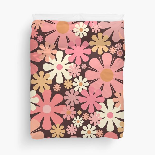 Vintage Aesthetic Retro Floral Pattern in Blush Pink and Brown 60s 70s  Style Duvet Cover for Sale by kierkegaard