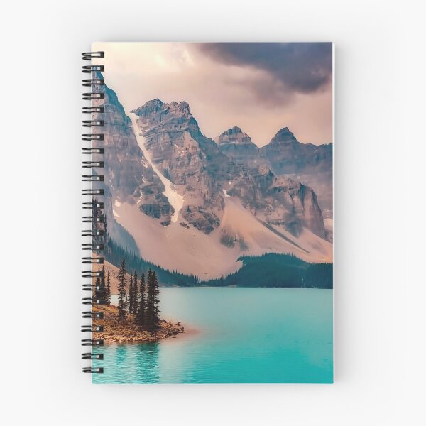 Item preview, Teal blue pure lake, Canada pines, rock mountains, lilac sky morning dreamy landscape photography designed and sold by August-E.