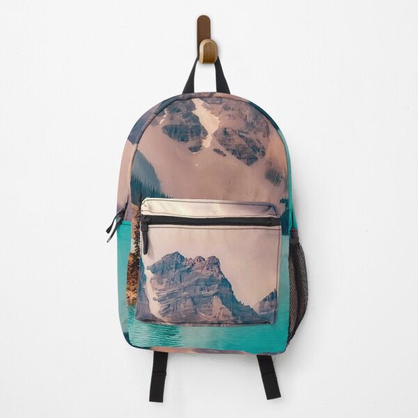 Item preview, Teal blue pure lake, Canada pines, rock mountains, lilac sky morning dreamy landscape photography designed and sold by August-E.
