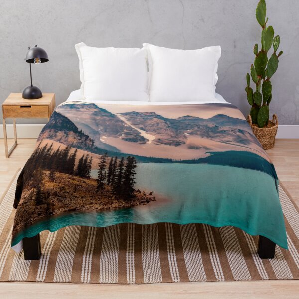 Item preview, Teal blue pure lake, Canada pines, rock mountains, lilac sky morning dreamy landscape photography designed and sold by August-E.