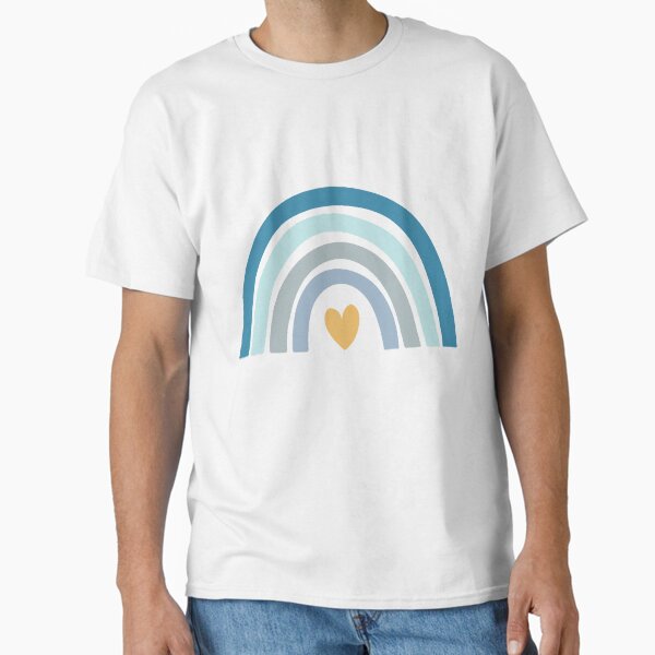 Vista previa del artículo con la obra «Lindo arcoíris en azul boho con corazón dorado», diseñado y vendido por Nickwilljack.
