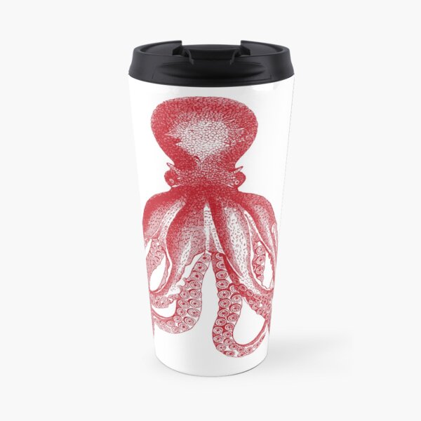 Octopus | Vintage Octopus | Tentacles | Sea Creatures | Nautical | Ocean | Sea | Beach | Red and White | Travel Mug