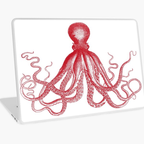 Octopus | Vintage Octopus | Tentacles | Sea Creatures | Nautical | Ocean | Sea | Beach | Red and White | Laptop Skin
