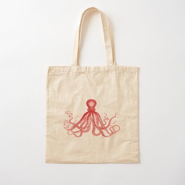Octopus | Vintage Octopus | Tentacles | Sea Creatures | Nautical | Ocean | Sea | Beach | Red and White |  Cotton Tote Bag