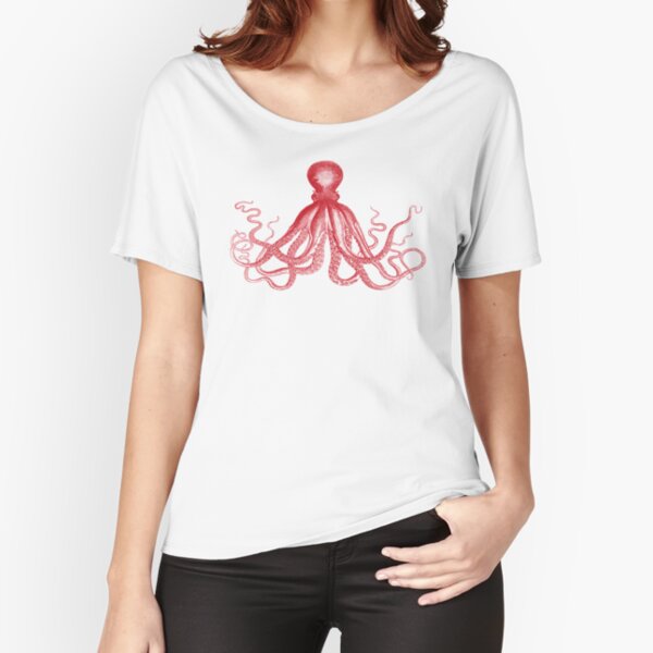 Octopus | Vintage Octopus | Tentacles | Sea Creatures | Nautical | Ocean | Sea | Beach | Red and White |  Relaxed Fit T-Shirt
