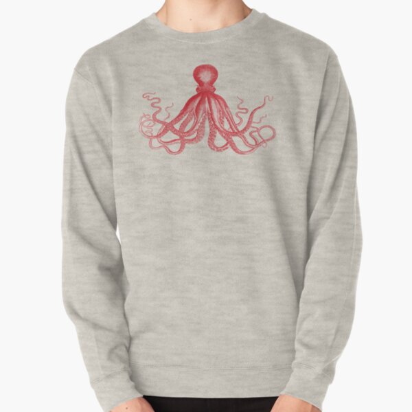 Octopus | Vintage Octopus | Tentacles | Sea Creatures | Nautical | Ocean | Sea | Beach | Red and White | Pullover Sweatshirt