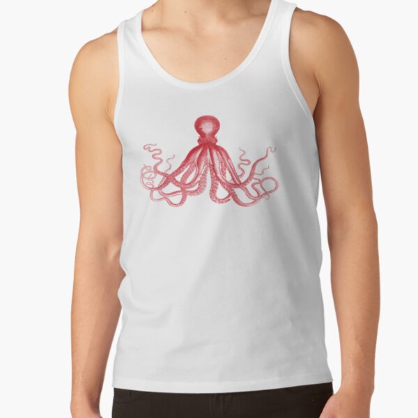 Octopus | Vintage Octopus | Tentacles | Sea Creatures | Nautical | Ocean | Sea | Beach | Red and White | Tank Top