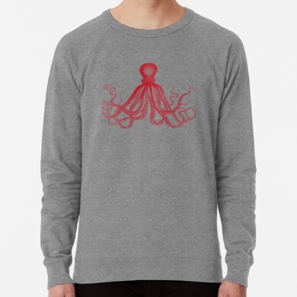 Octopus | Vintage Octopus | Tentacles | Sea Creatures | Nautical | Ocean | Sea | Beach | Red and White |  Lightweight Sweatshirt