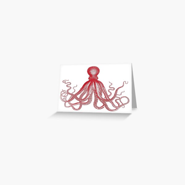 Octopus | Vintage Octopus | Tentacles | Sea Creatures | Nautical | Ocean | Sea | Beach | Red and White |  Greeting Card
