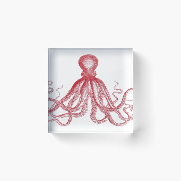Octopus | Vintage Octopus | Tentacles | Sea Creatures | Nautical | Ocean | Sea | Beach | Red and White | Acrylic Block