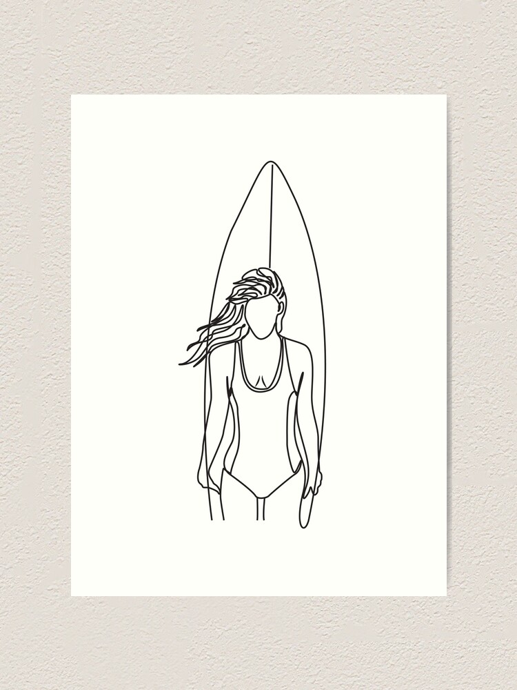 "Surfboard Single Line Drawing, Surf Illustration, Surf One Line Art" Art Print by clauceart