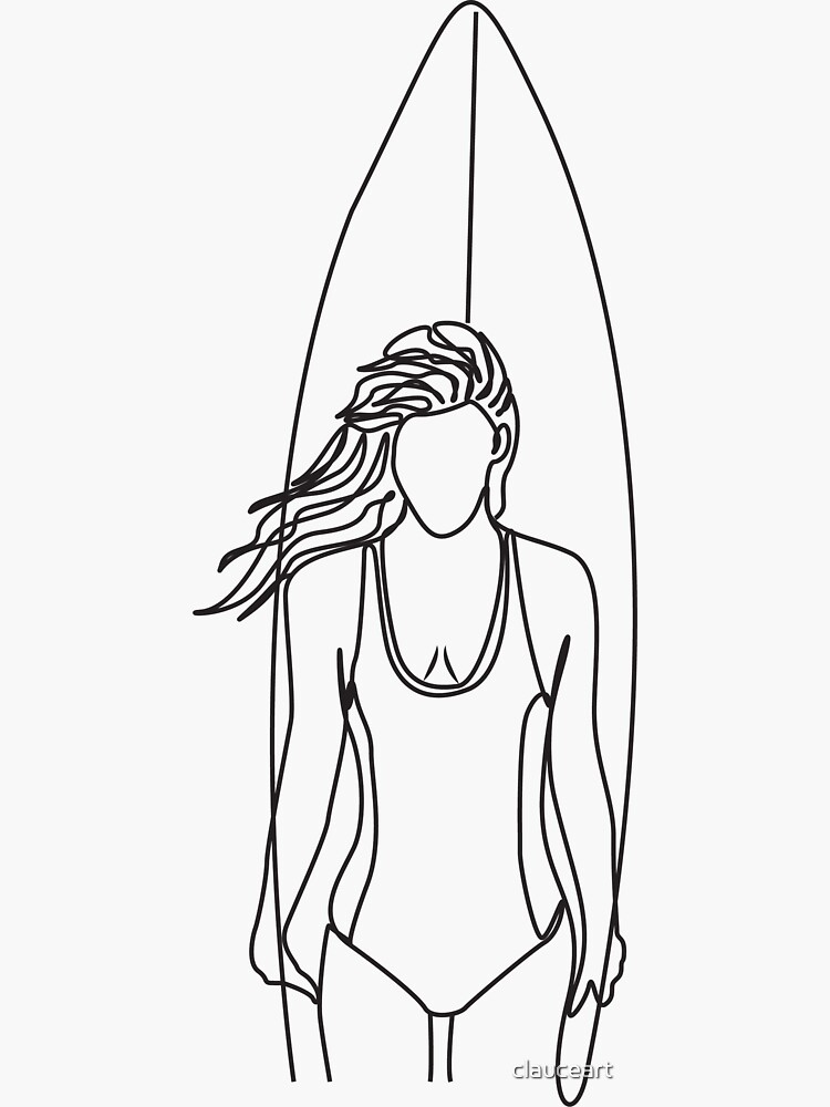 Surfboard Single Line Drawing, Surf Illustration, Surf One Line Art