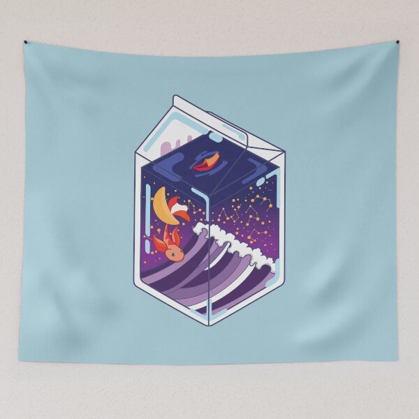 Item preview, A Whole World Below - Milk Carton Koi Starry Skies With Wave Purple Aesthetic designed and sold by thecatcouch.
