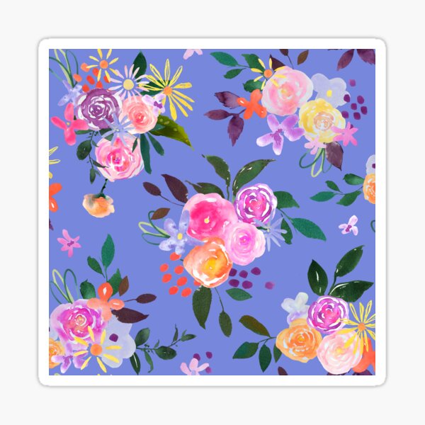 Spring Watercolor Flowers on Periwinkle Sticker
