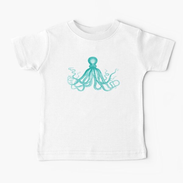 Octopus | Vintage Octopus | Tentacles | Sea Creatures | Nautical | Ocean | Sea | Beach | Teal and White |  Baby T-Shirt