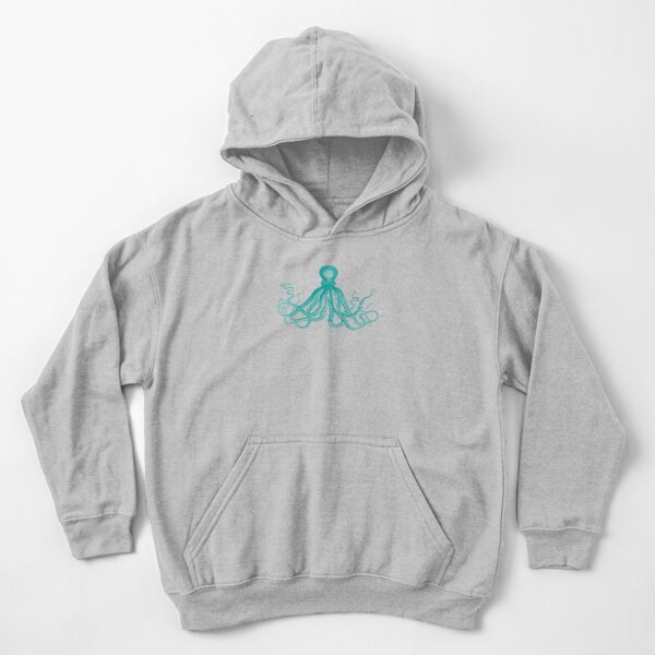 Octopus | Vintage Octopus | Tentacles | Sea Creatures | Nautical | Ocean | Sea | Beach | Teal and White | Kids Pullover Hoodie