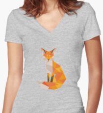 Geometric Fox Women's Fitted V-Neck T-Shirt