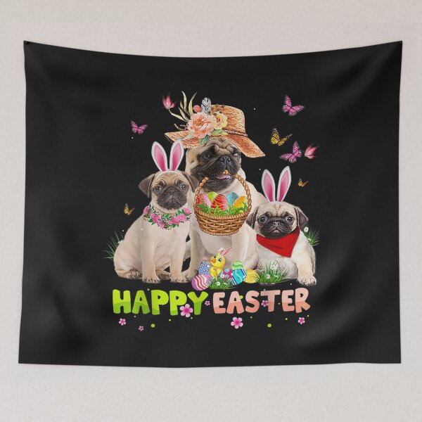 Artikelvorschau, Pug Dog Happy Easter Bunny Eggs Easter Gift Kids T-Shirt entworfen und verkauft von Lukifo-Caster.