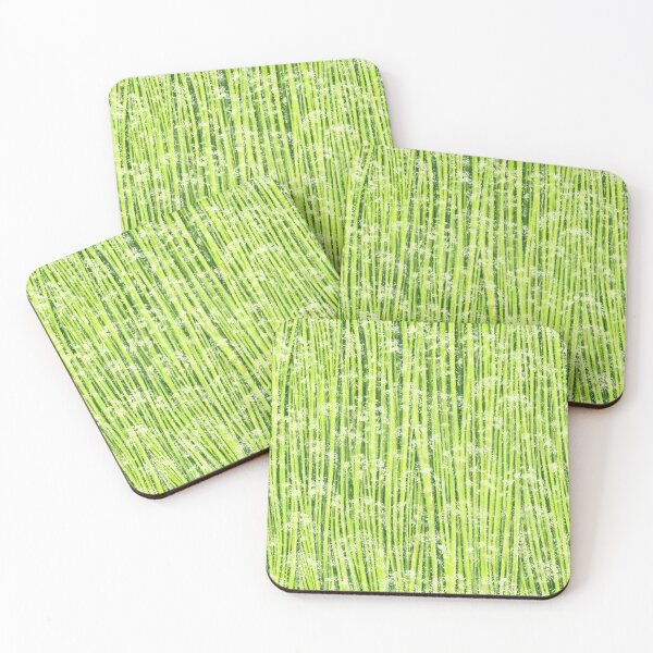 Item preview, Twigs with white flowers on Bright green and yellow vertical wavy lines background designed and sold by IrinaIkar.