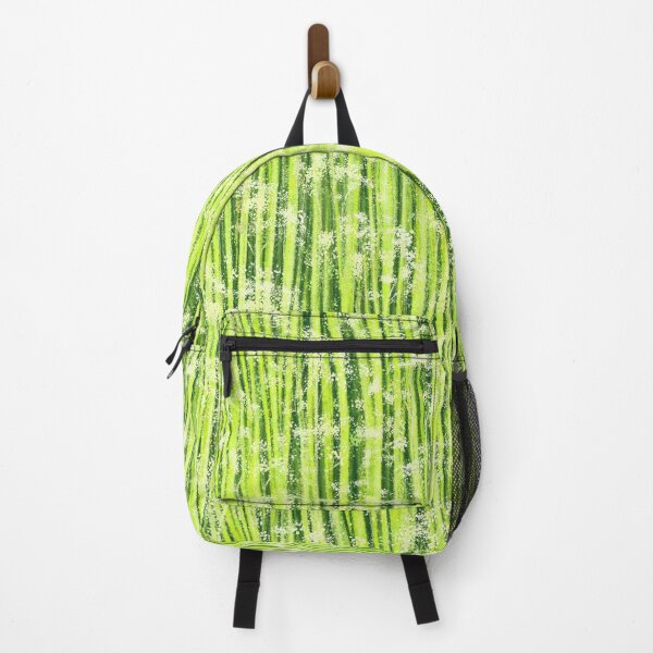 Item preview, Twigs with white flowers on Bright green and yellow vertical wavy lines background designed and sold by IrinaIkar.