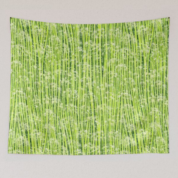 Item preview, Twigs with white flowers on Bright green and yellow vertical wavy lines background designed and sold by IrinaIkar.