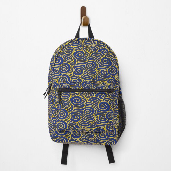 Item preview, Traditional Japanese wave pattern yellow blue designed and sold by Oni Kanzen.