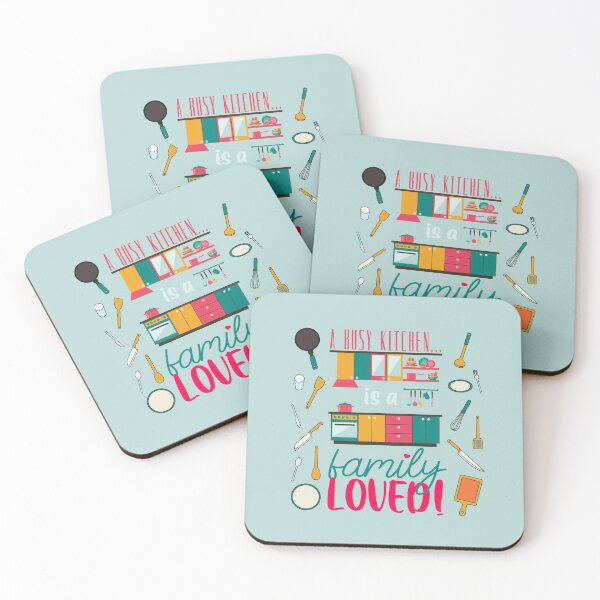 Item preview, A Busy Kitchen...is a Family Loved! (Yellow/Turq/Orange on Teal) designed and sold by PawsitiveMum.