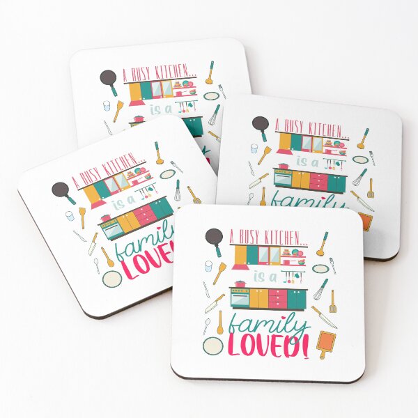 Item preview, A Busy Kitchen...is a Family Loved! (Yellow/Turq/Orange on White) designed and sold by PawsitiveMum.