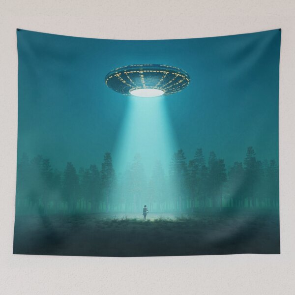 Item preview, flying saucer at night designed and sold by Mike Kiev art.