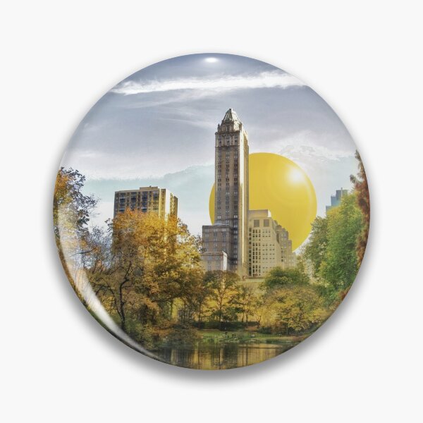 Item preview, Cityscape Skyscrapers with Large Yellow Sun with Lake and Trees and Moon designed and sold by KALEIDOSCOPE UK.