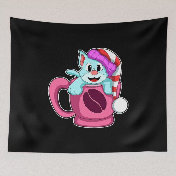 Item preview, Cat with Cup of Coffee & bobble hat designed and sold by Snabdesign84.