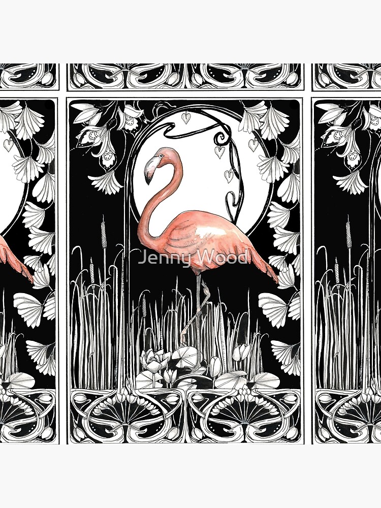 Thumbnail 4 of 4, Pillow, Flamingo nouveau designed and sold by dishmoptop.