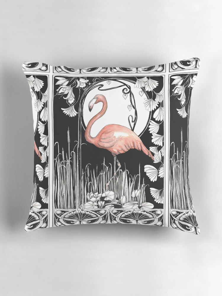 Thumbnail 3 of 4, Pillow, Flamingo nouveau designed and sold by dishmoptop.