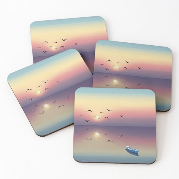 Item preview, Pastel Sunrise, Flock of Birds Reflection Landscape Digital Illustration designed and sold by AlmightyClaire.