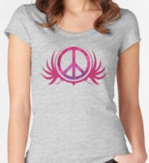 Peace Sign with Grunge Texture and Wings Women's Fitted Scoop T-Shirt