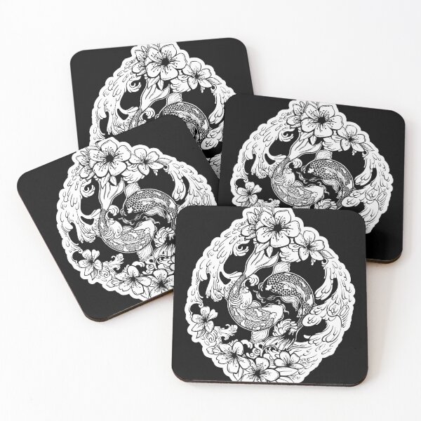 Item preview, Yin Yang Koi fish in wave and sakura flowers designed and sold by mituturi.