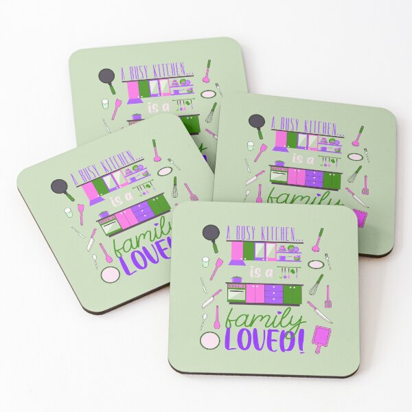 Item preview, A Busy Kitchen...is a Family Loved! (Pink/Purple/Green on Green) designed and sold by PawsitiveMum.
