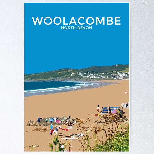 Item preview, Woolacombe Beach Devon Seaside Art Print Travel Poster designed and sold by ShopSBDesign.