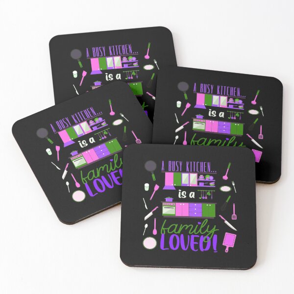 Item preview, A Busy Kitchen...is a Family Loved! (Pink/Purple/Green on Black) designed and sold by PawsitiveMum.