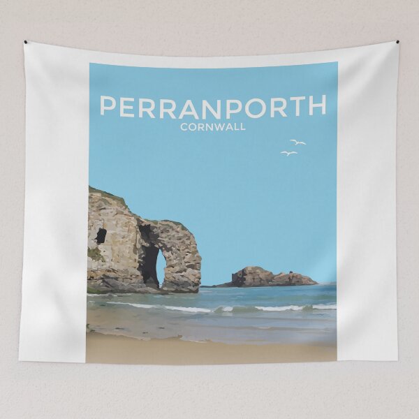 Item preview, Perranporth, Cornwall Seaside Art Print Travel Poster designed and sold by ShopSBDesign.