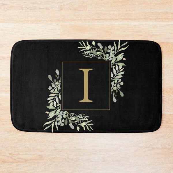 Item preview, Gold Letter I Monogram Watercolor Greenery Black designed and sold by theimagezone.
