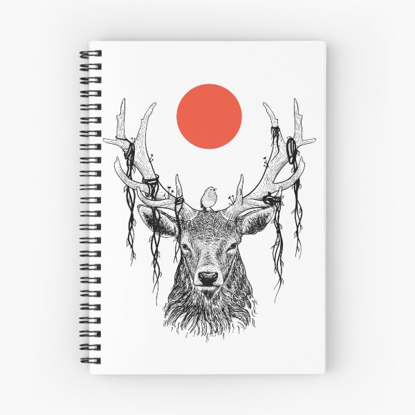 Item preview, deer in wildlife with cute bird and red moon designed and sold by mituturi.