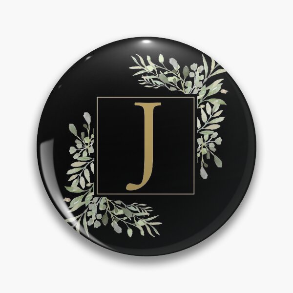 Aperçu de l'œuvre Or Lettre J Monogramme Aquarelle Verdure Noir créée et vendue par theimagezone.