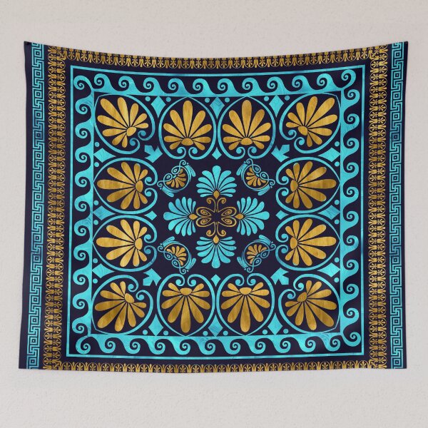 Item preview, Luxury Greek Ornament Blue glass and Gold designed and sold by k9printart.